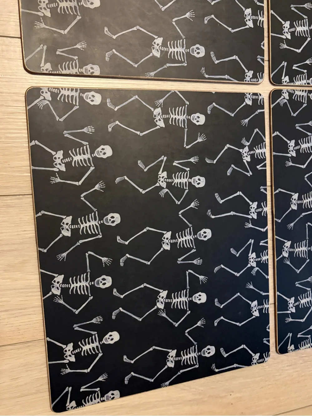 Williams Sonoma Spooky Dancing Skeletons Hardmat Placemat Halloween Set of 4